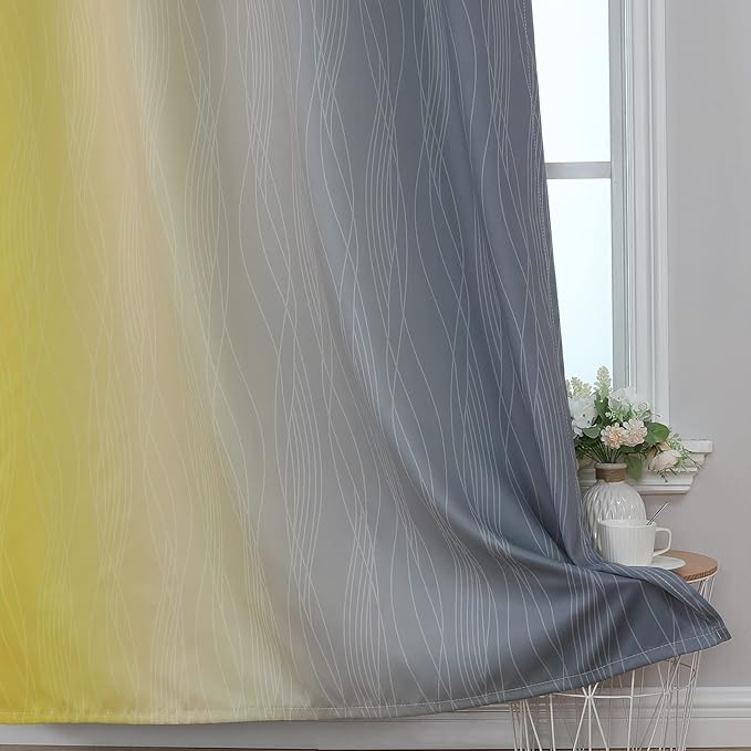 Estelar Textiler Grey and Yellow Ombre Short Blackout Curtains 36 Inch Long - Image 6