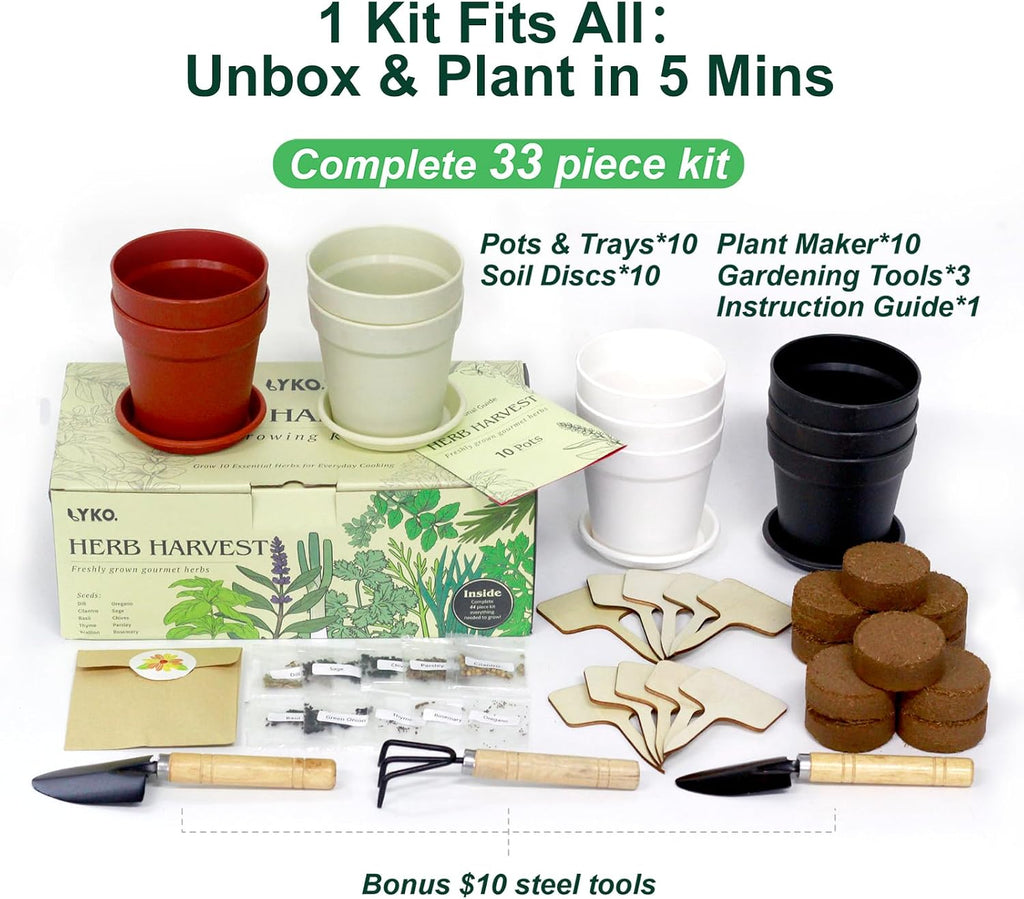 10 Indoor Herb Garden Kit, 33-Piece Complete Kitchen Herb Starter Set