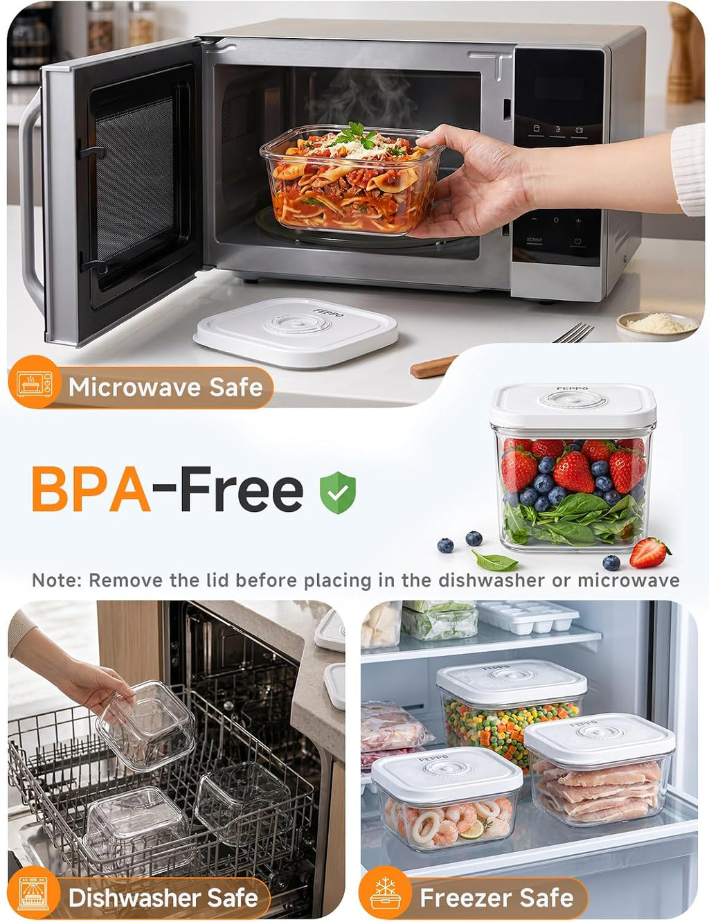 FEPPO Vacuum Sealers Containers for Food Storage, 3 Pcs Set