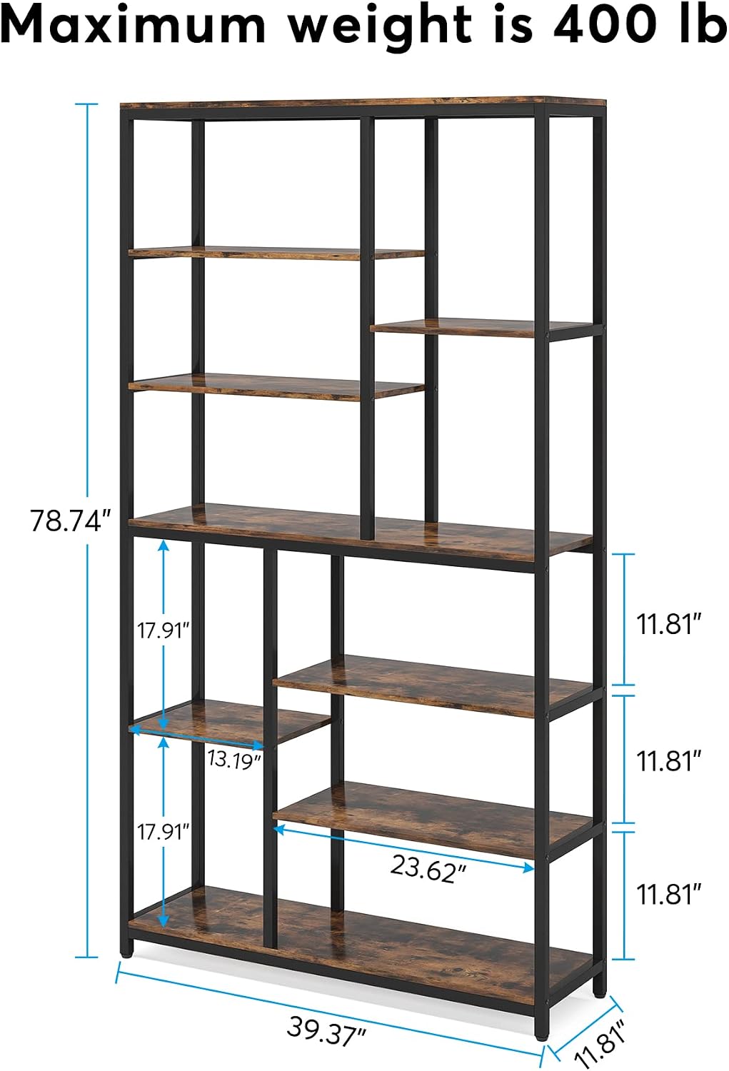 Tribesigns 79 inches Tall Bookshelf Bookcase, 8-Tier Staggered Bookcase, Modern Freestanding Open Book Shelves, Wide Wood Etagere Shelving Unit Display Shelf for Living Room