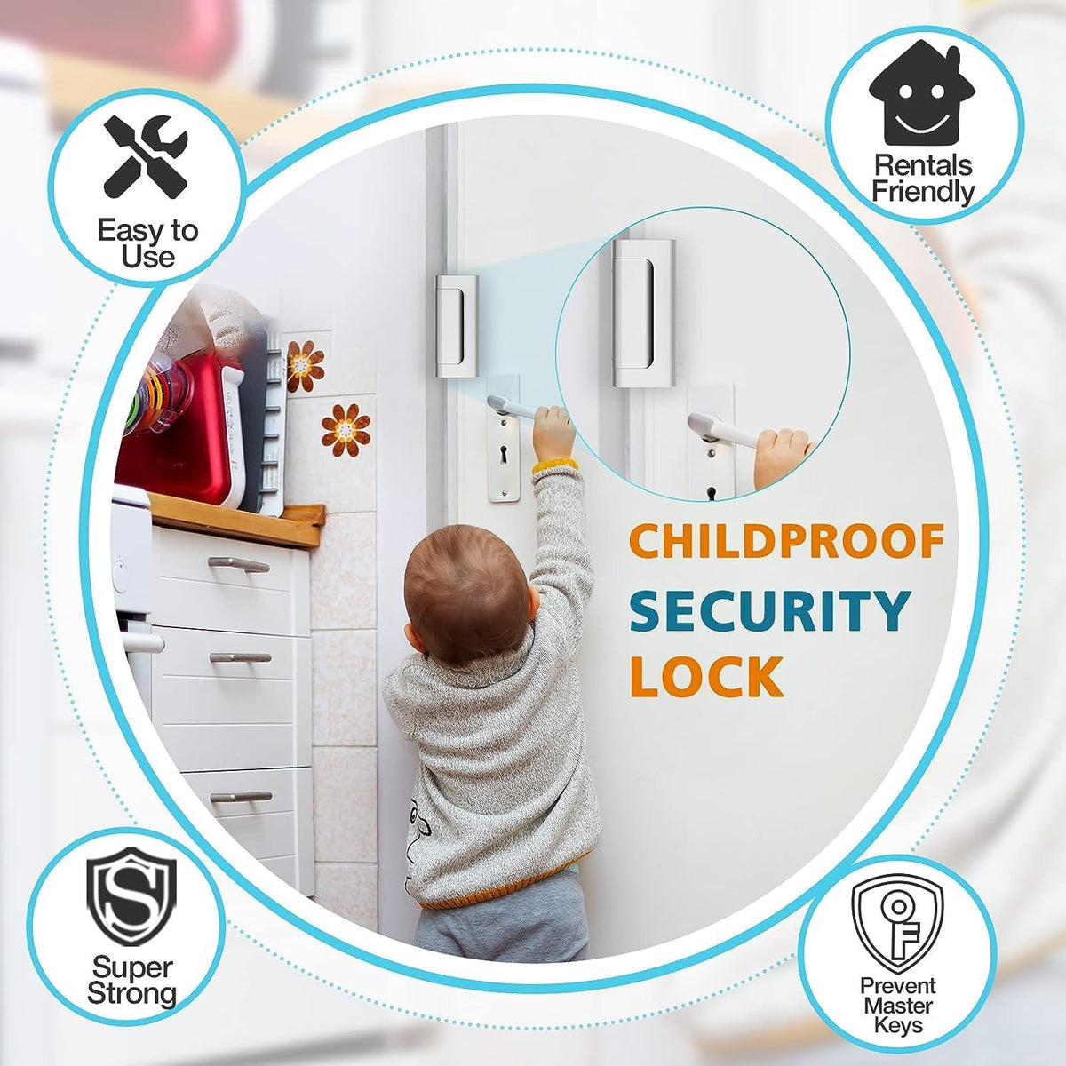 Home Security Door Reinforcement Lock Front Door Lock for Kids Safety Latch