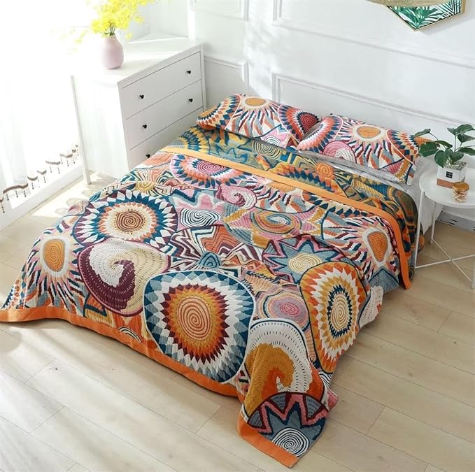 MSGKV Boho Throw Blanket for Bed 100% Cotton Blankets 90''x98'' Decorative - Image 8