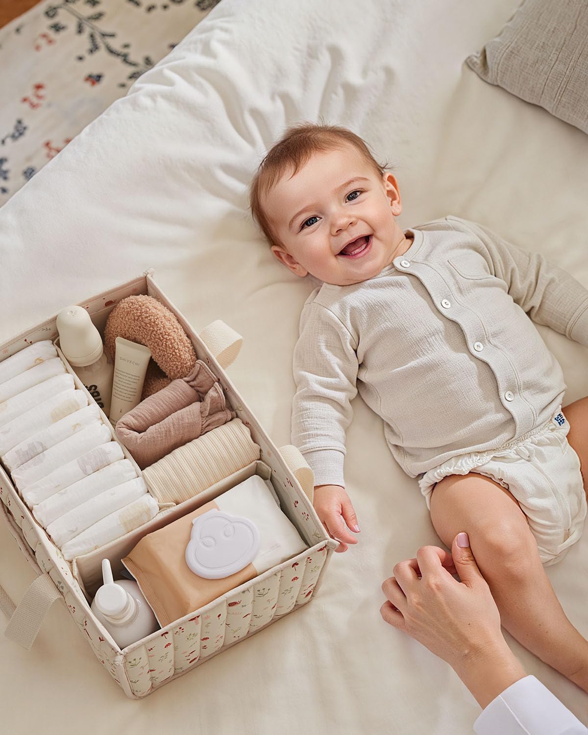 Blissful Diary Diaper Caddy Organizer, Storage Basket, Woodland Cream