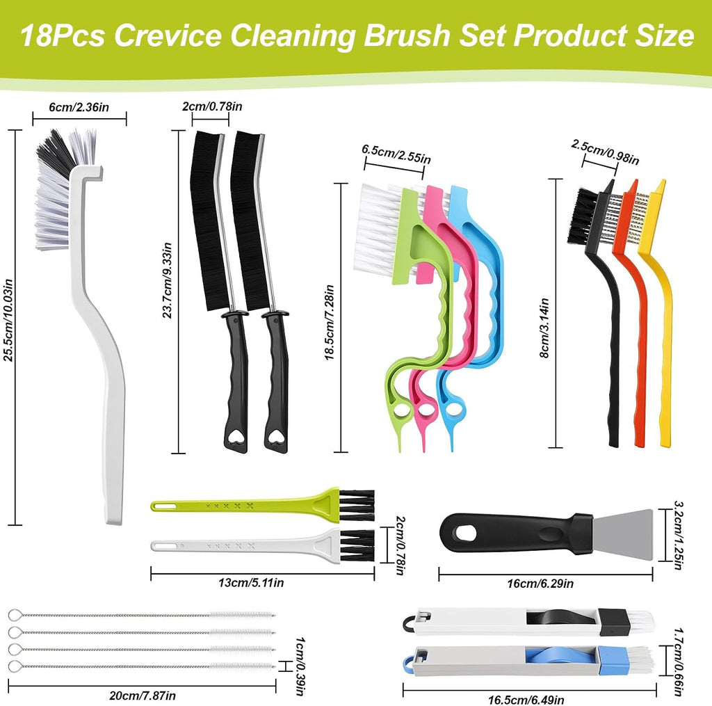 Crevice Cleaning Brush, 18 Pcs | Cleaning Brush | Hard Bristle Scrub