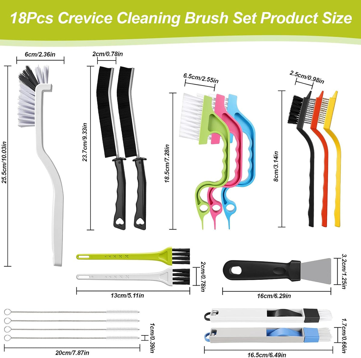 Crevice Cleaning Brush, 18 Pcs | Cleaning Brush | Hard Bristle Scrub