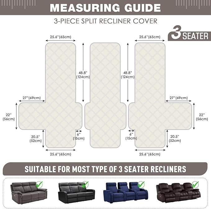 TAOCOCO Waterproof Recliner Sofa Cover, Non Slip Split Recliner Couch Covers - Image 5