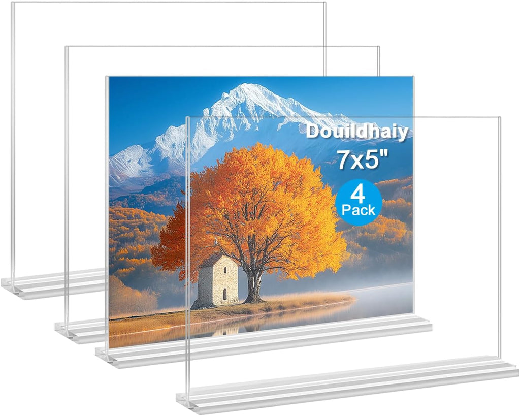Acrylic Picture Frames 8x10 inches, 4 Pack Clear Plastic Picture Frames Holder Standing,8x10 Double Sided Picture Desktop Display for Photo Home Office -Vertical