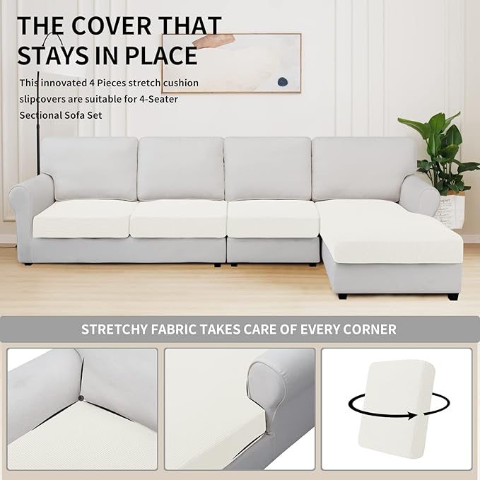 Easy-Going Stretch 4 Pieces Couch Cushion Covers - Image 5