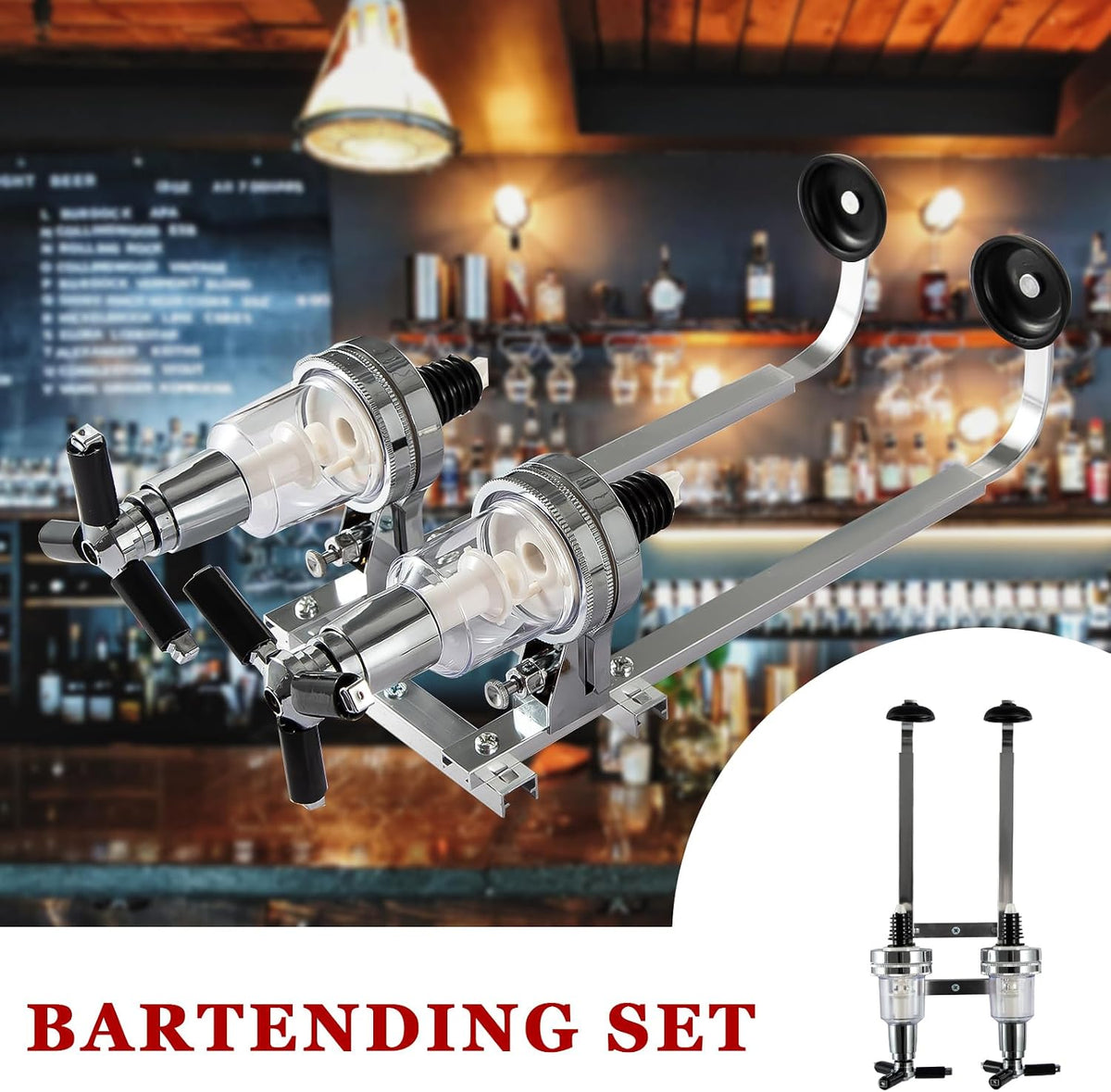 2 Bottle Wall Mounted Liquor Dispenser Bar Butler Bracket Solo Optic Spirit Wine Beer Alcohol Bottle Beverage Stand Revolving Nozzle Drinkware Set