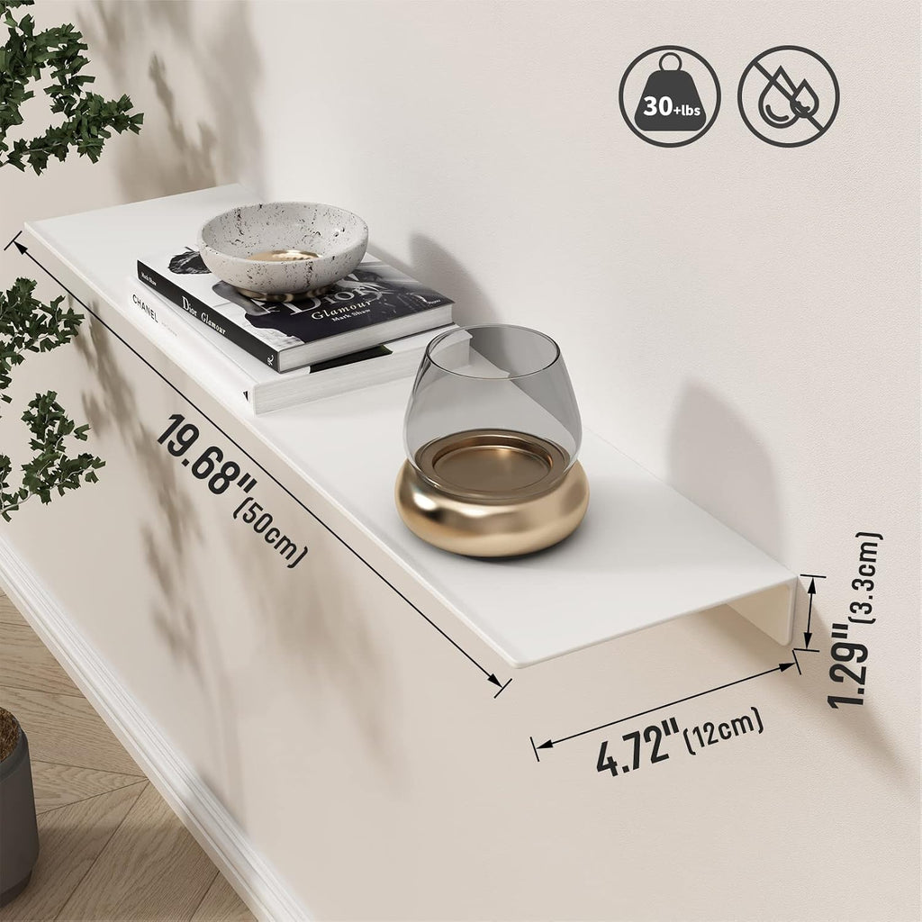 Danpoo 20 inch Long White Floating Shelf for Wall Organizer & Storage, Display Shelf, Metal Wall Shelf for Bathroom, Living Room, Kitchen, Bedroom