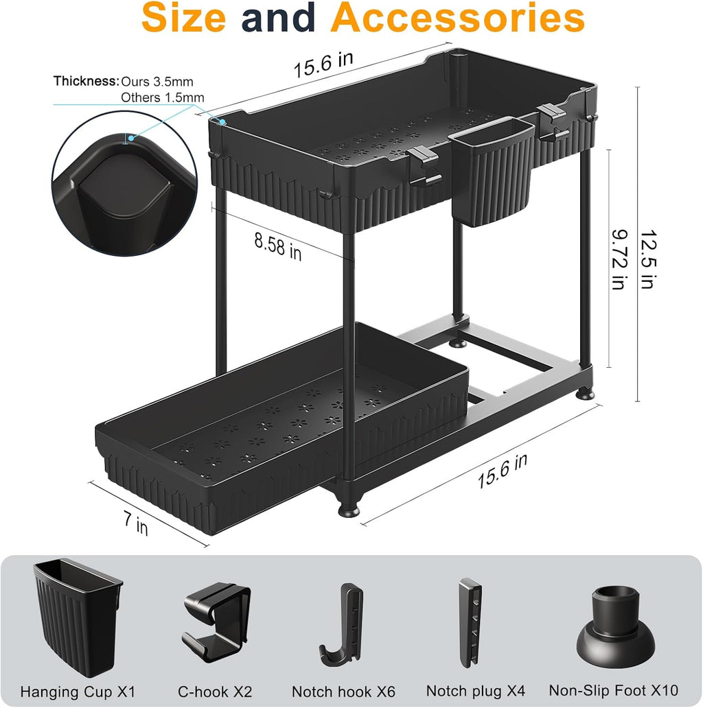 Sevenblue 2-Pack 2-Tier Under Sink Organizers with Sliding Drawers