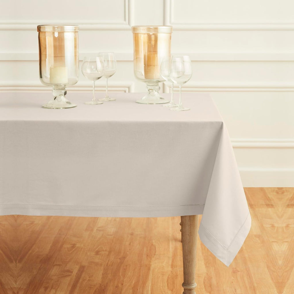 Solino Home Cotton Linen Tablecloth Linen, Hemstitch Collection 58 x 132 in