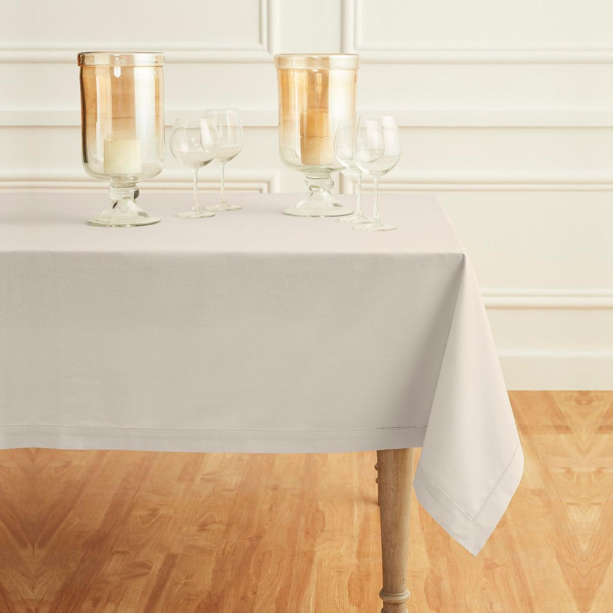 Solino Home Cotton Linen Tablecloth Linen, Hemstitch Collection 58 x 132 in