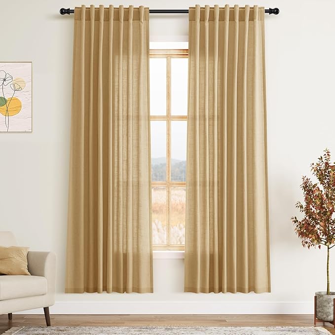 Gold Yellow Linen Curtains 72 Inch Length by Nanspring