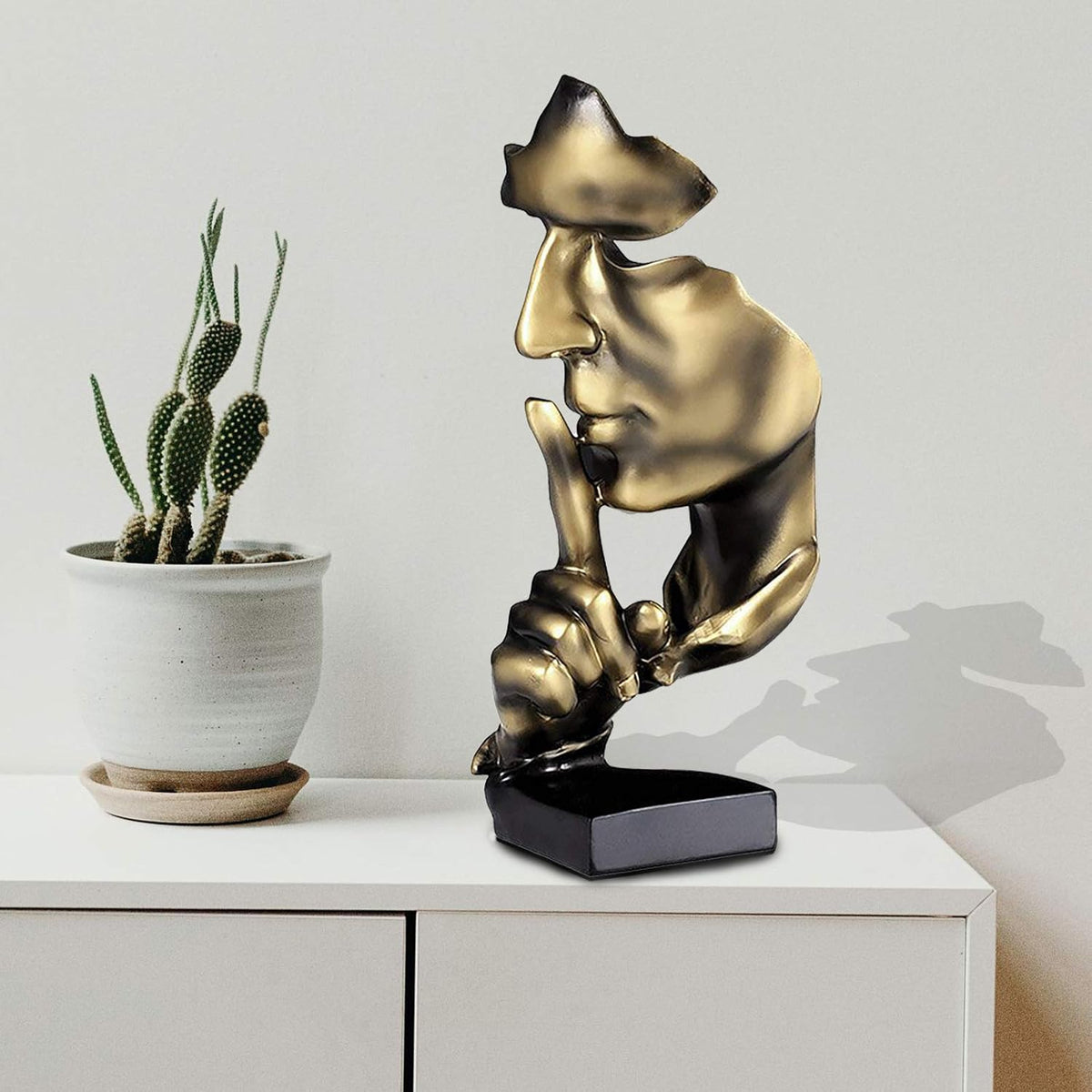 aboxoo Thinker Statue, Silence is Gold Abstract Art Figurine(Gold)