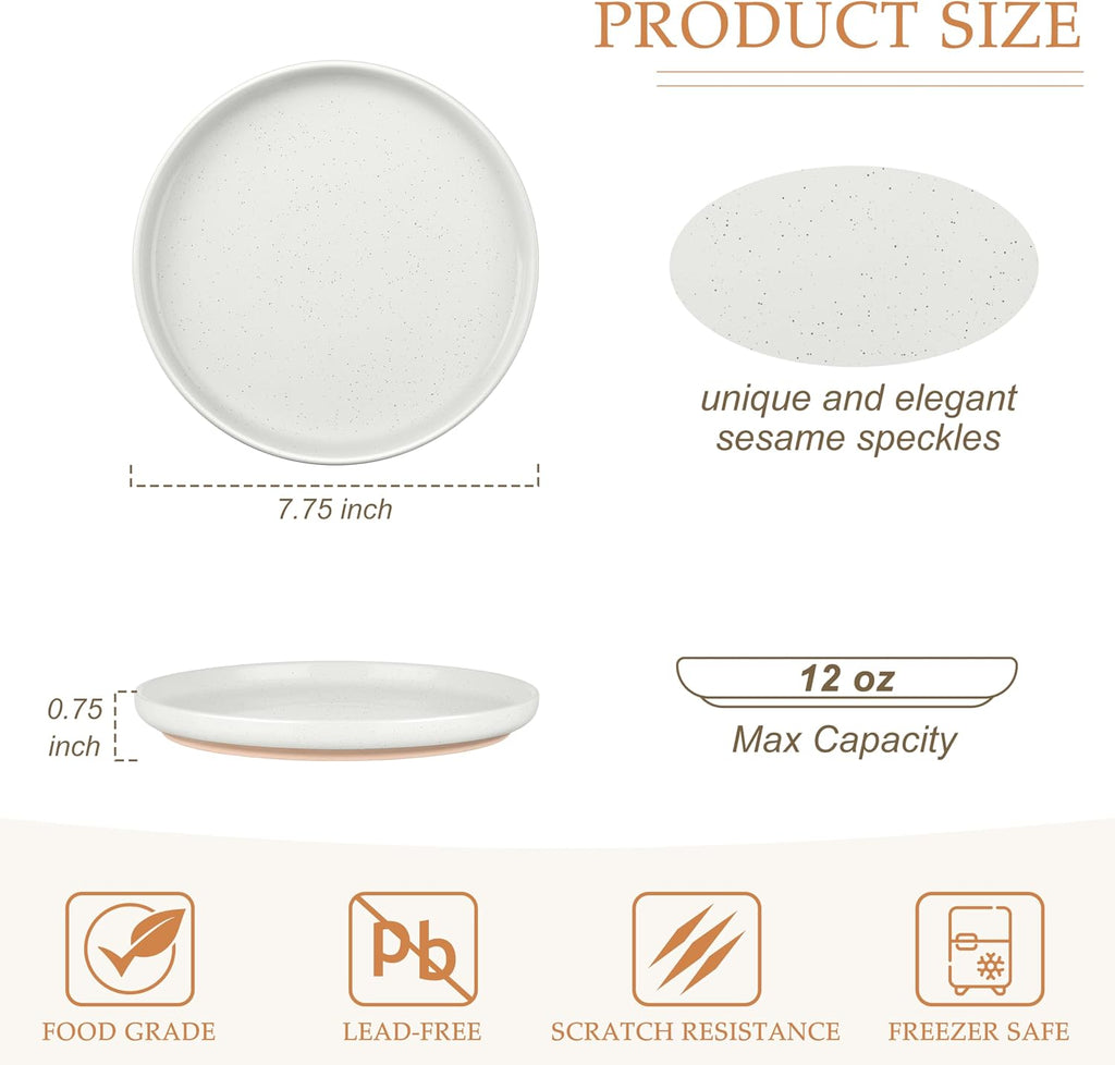 LIANYU Stoneware Salad Dinner Plates Set of 6, 7.75 Inch Porcelain Dinner Plate for Kitchen, Ceramic Dessert Dishes Set, Oven, Microwave & Dishwasher Safe, Scratch Resistant, Three-color