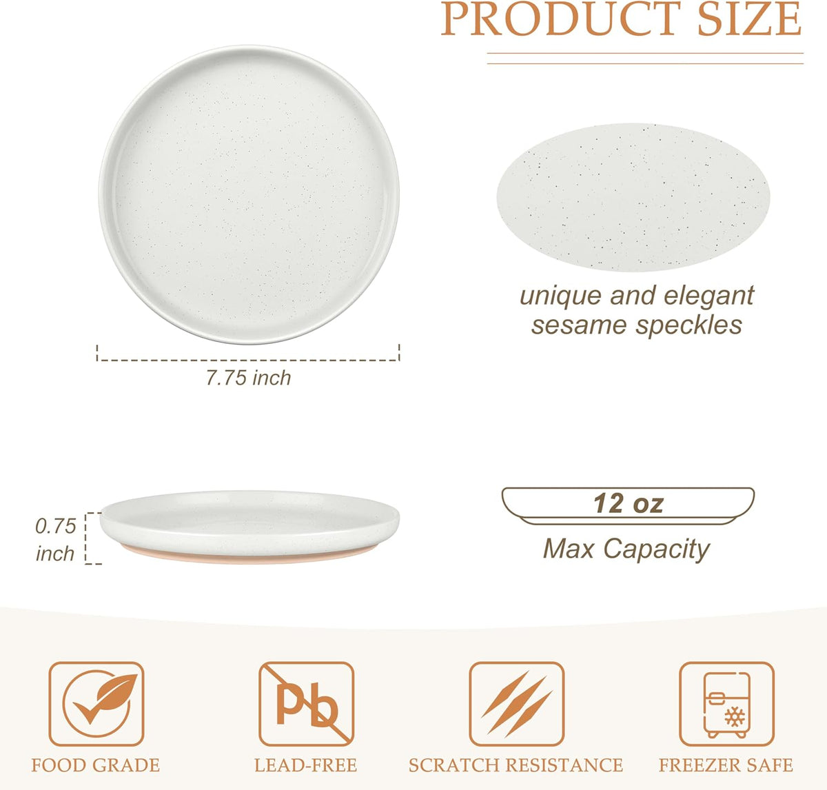 LIANYU Stoneware Salad Dinner Plates Set of 6, 7.75 Inch Porcelain Dinner Plate for Kitchen, Ceramic Dessert Dishes Set, Oven, Microwave & Dishwasher Safe, Scratch Resistant, Three-color