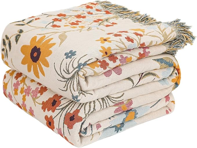 MSGKV Boho Throw Blanket for Bed 60"x80" Cotton Floral Twin Size Blanket by MSGKVHomeTextiles