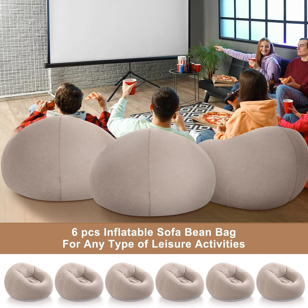 Realspring 6 Pcs Inflatable Bean Bag Chairs, Electric Air Pump, Coffee