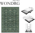 9x12 Washable Area Rug for Living Room Bedroom Vintage Green Non Slip Carpet - Image 2