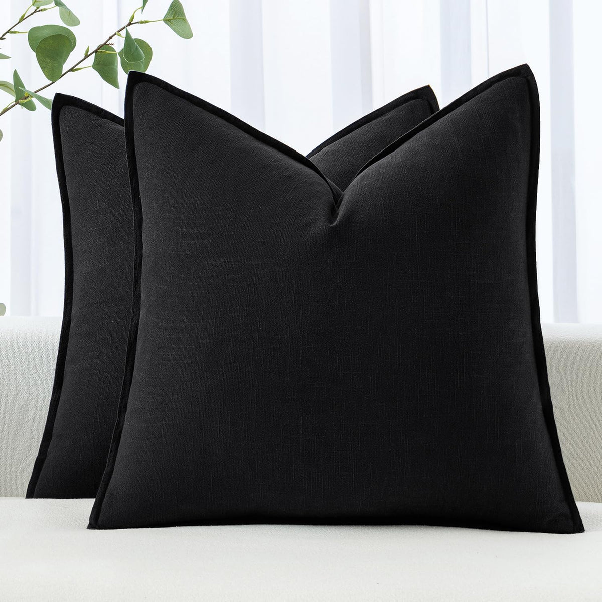 MIULEE Decorative Linen Euro Sham Pillow Covers 24x24 Black