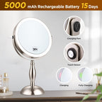 Makeup Mirror with Light - Brushed Nickel, 30x Makeup Mirror with 3 Colors
