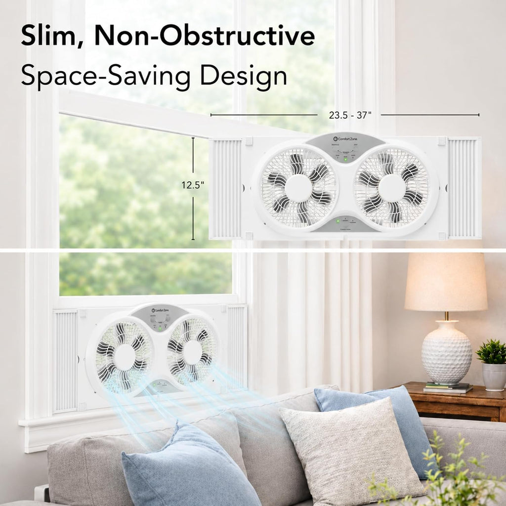 COMFORT ZONE 9" Smart Reversible Twin Window Fan with WiFi & Remote