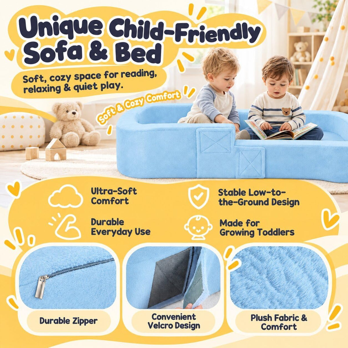 Portable Toddler Travel Bed, Soft Foldable Toddler Bed, Kids Floor Bed