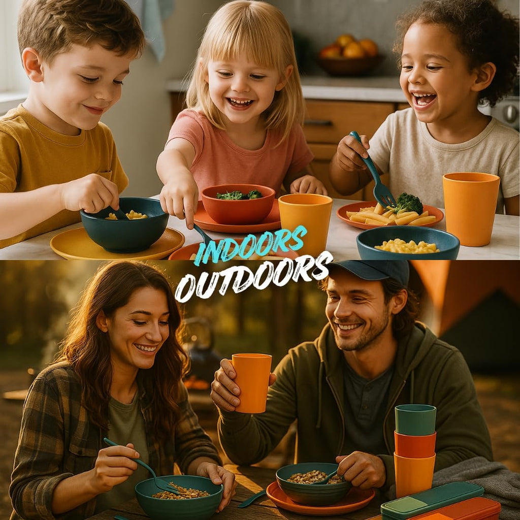 Unbreakable Wheat Straw Dinnerware Set for 4 (32 PCS) – Microwave & Dishwasher Safe – BPA-Free – Lightweight Plates, Bowls & Cups for Camping, Kids & Everyday Use