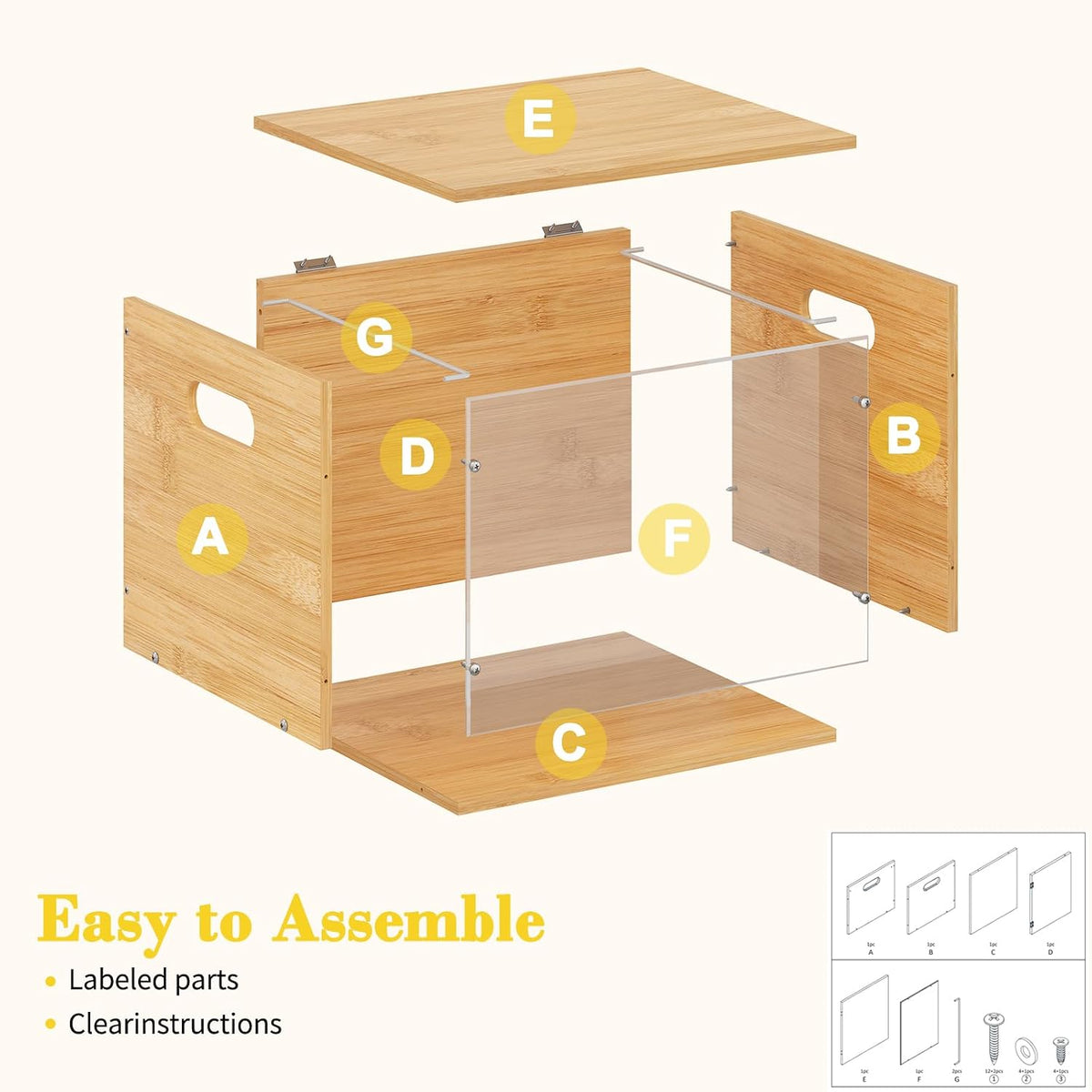 Acrylic File Organizer with Lid, Bamboo File Box with Handle, Hanging File Folder Organizer, Portable Filing Organizer File Crate Storage Box for Home Office Classroom, Letter Size