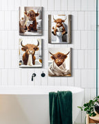 Drsoum Cute Highland Cow Bathroom Framed Wall Art Funny Animal Rustic Canvas Prints for Bathroom Restroom Decor 8x10in (Framed)