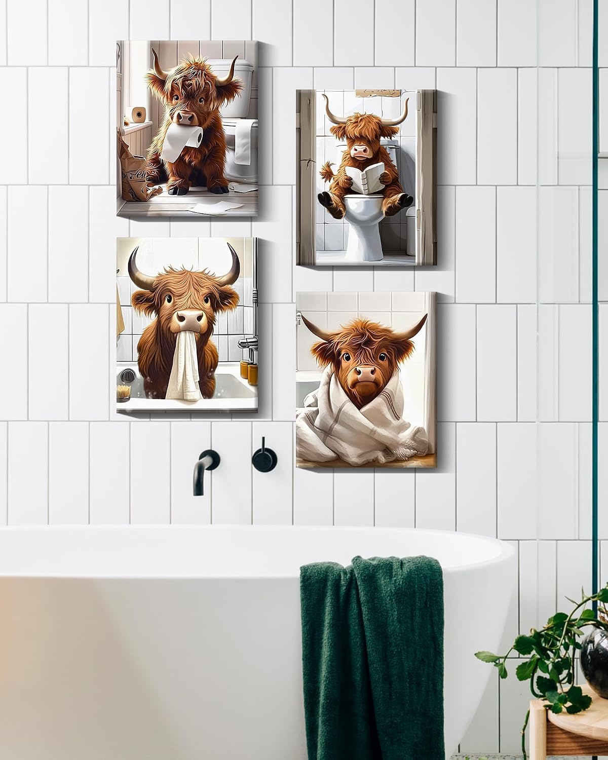 Drsoum Cute Highland Cow Bathroom Framed Wall Art Funny Animal Rustic Canvas Prints for Bathroom Restroom Decor 8x10in (Framed)
