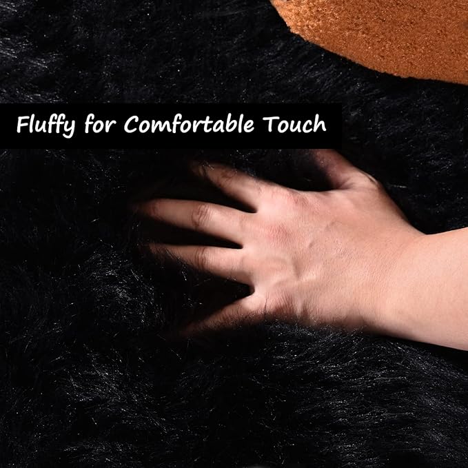 Goolela Black Round Rug 4ft Circle Fluffy Fuzzy Furry Rug - Image 3