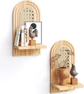 Rattan Wall Shelf Set of 2, 7'' Natural Floating Shelves Boho Decor, Rustic Wood Arched Rattan Wall Mounted Storage Shelves for Plant Figurines Display, Wicker Shelf for Living Room Nursery Bedroom