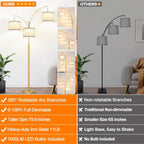 Nintiue Dimmable Floor Lamp - 3 Lights Gold Arc Floor Lamps for Living Room, 1000LM Modern Tall Standing Lamp with White Shades, Mid Century Tree Floor Lamp for Bedroom Office, 3 LED Bulbs Included