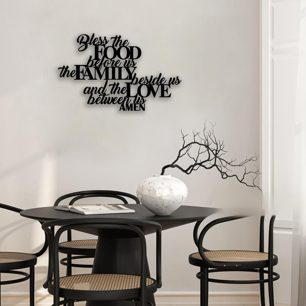 Bless the Food Metal Wall Decor - Scripture Room Decor Bible Quotes Wall Art Christian Home Decor for Living Room, Dining Room, Kitchen (Black)