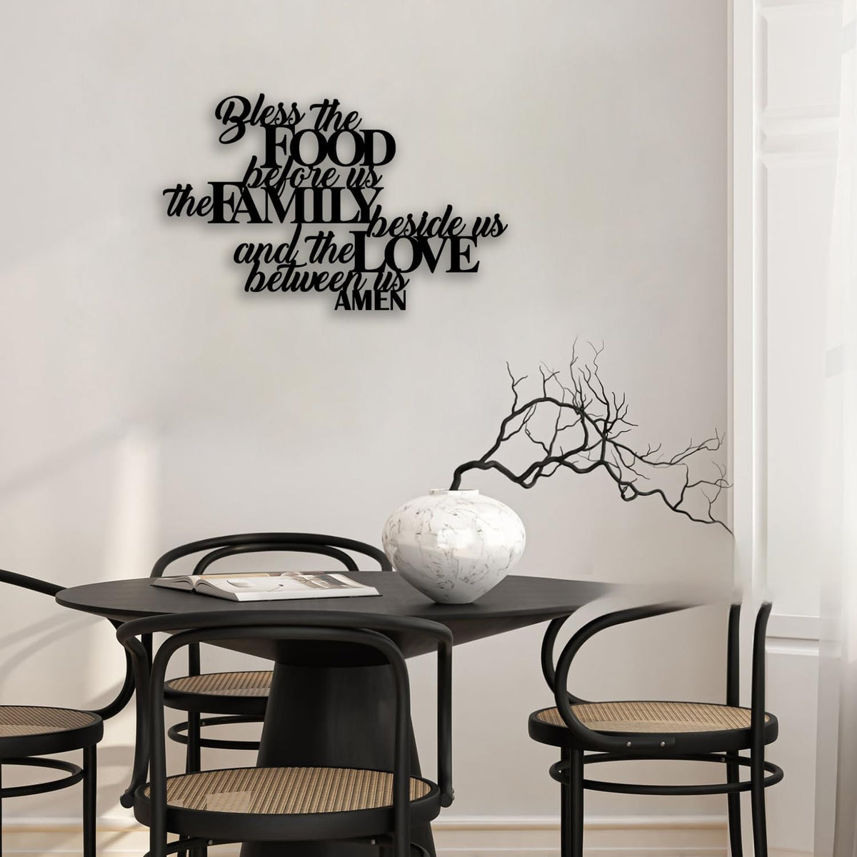 Bless the Food Metal Wall Decor - Scripture Room Decor Bible Quotes Wall Art Christian Home Decor for Living Room, Dining Room, Kitchen (Black)