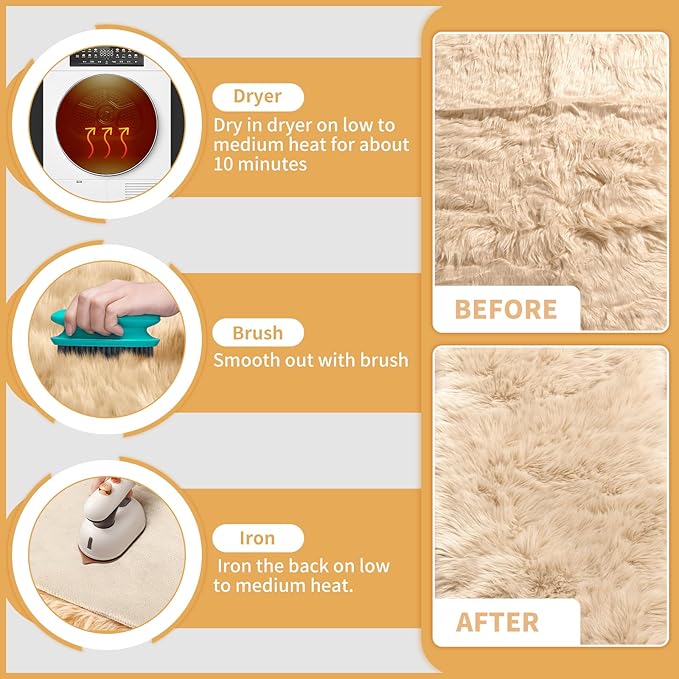 Ciicool Faux Sheepskin Rugs Soft Faux Fur Rug Beige Fluffy Rug Chair Couch - Image 6