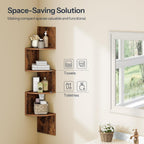 HOOBRO Corner Shelf Wall-Mounted, Set of 2 Floating Corner Shelves for Wall, 4-Tier Corner Bookshelves Floating Shelf for Wall Corner Shelves for Living Room Bedroom Bathroom Home Office Rustic Brown