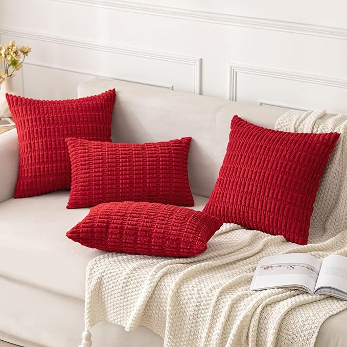 MIULEE Pack of 2 Red Corduroy Decorative Pillow Covers 18x18 Inch Soft Boho - Image 4