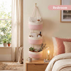 TeoKJ Over the Door Hanging Storage Basket 3 Tier Wall Organizer White&Pink