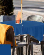 QueenKer Navy Blue Solid Color Table Cover forOutdoor Tablecloth with Umbrella Hole and Zipper, Square Tables Waterproof Tabletop Collection for Patio, Garden, Picnic, Camping 54 x 54 inch