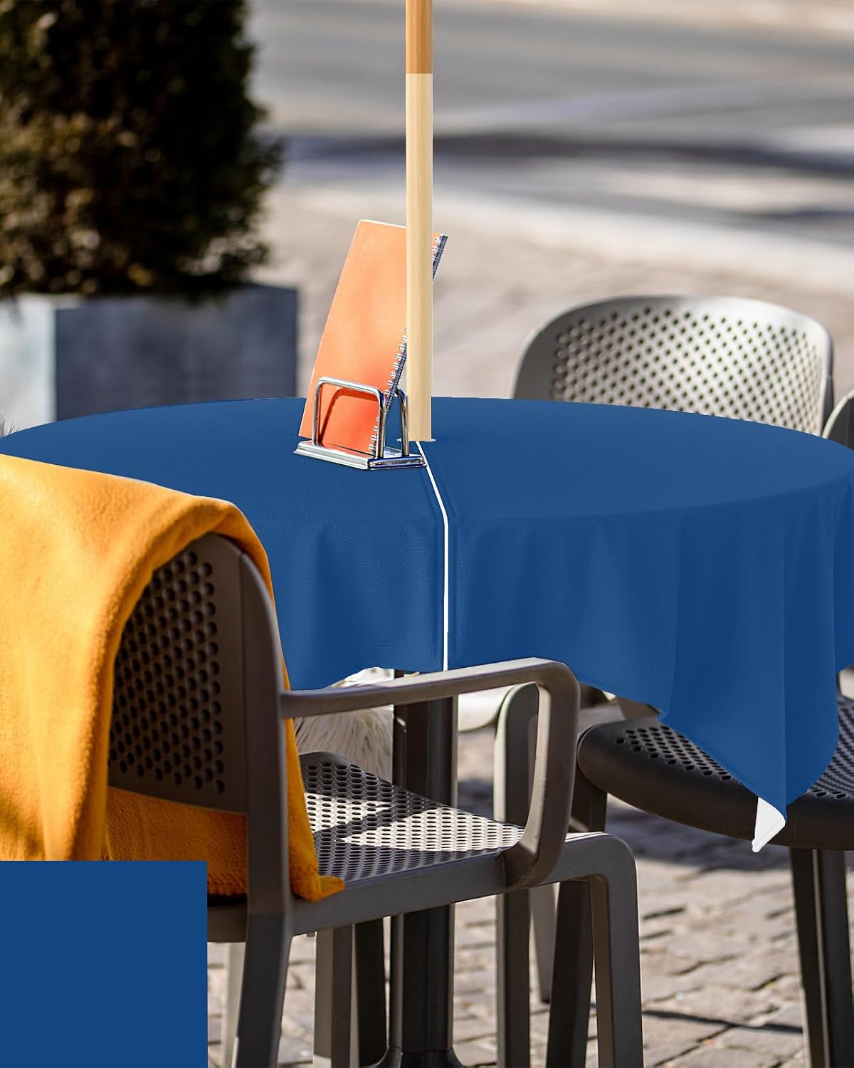 QueenKer Navy Blue Solid Color Table Cover forOutdoor Tablecloth with Umbrella Hole and Zipper, Square Tables Waterproof Tabletop Collection for Patio, Garden, Picnic, Camping 54 x 54 inch