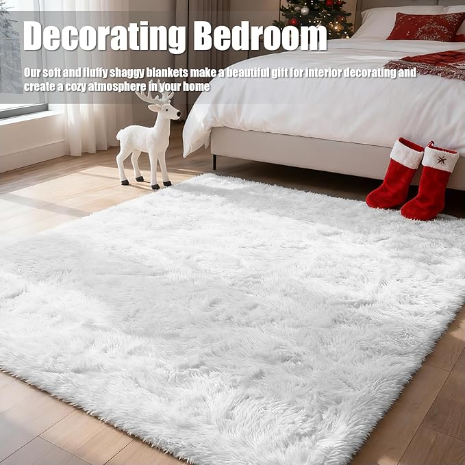 8x10 Fluffy Area Rugs for Living Room, Shag Area Rug for Bedroom, Soft White - Image 4