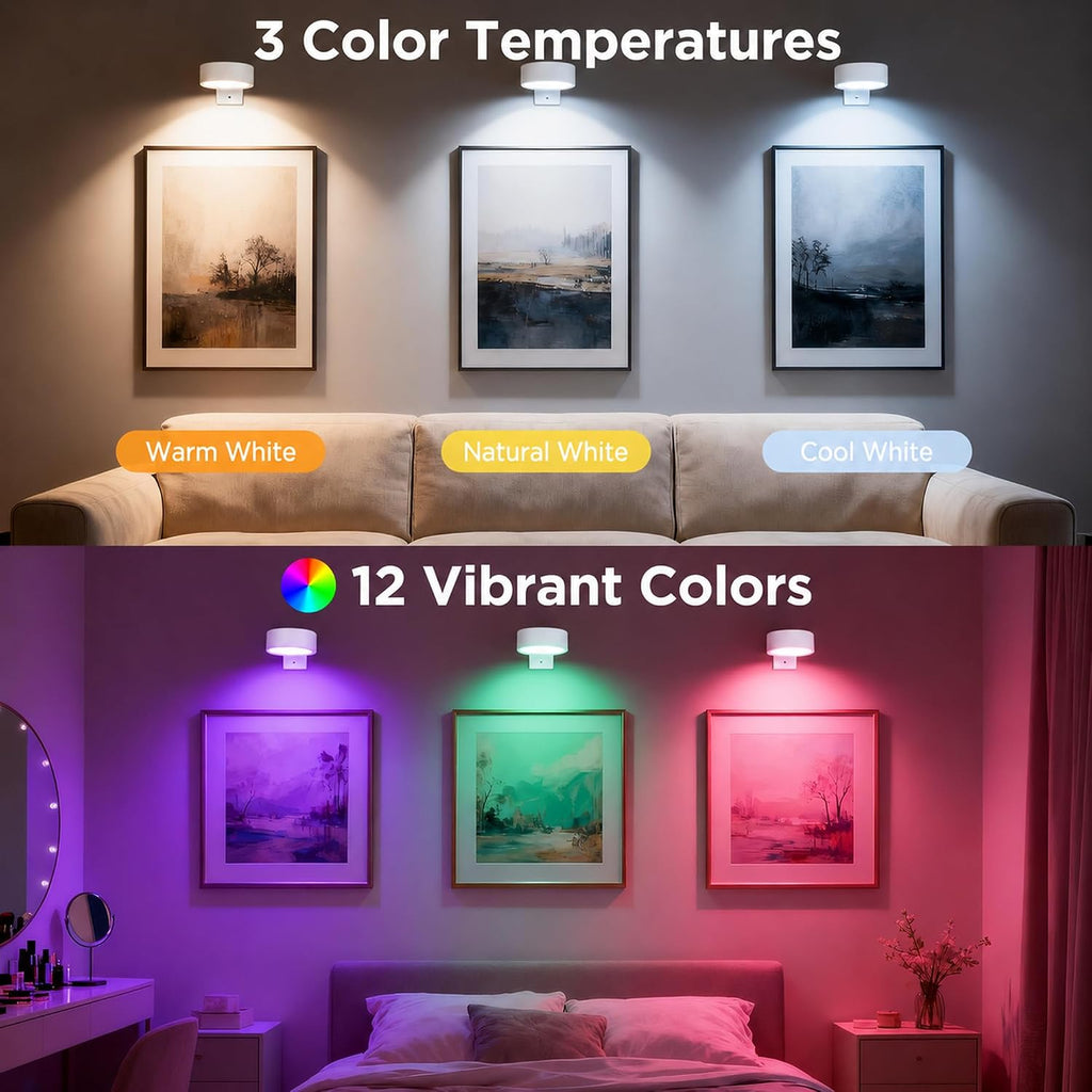 4-Pack Picture Lights for Wall, Rechargeable Wireless Poster Lights, White