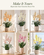 Potted Fake Orchid, Bright Yellow 29.5" Artificial Dendrobium, Fake Flowers with Matching Orchid Pot for Balcony, Kitchen & Spring Table Arrangement, Set of 1