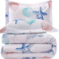 JSD Beach Theme Kids Comforter Set Twin Size, Jellyfish Starfish Shell Pattern