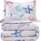 JSD Beach Theme Kids Comforter Set Twin Size, Jellyfish Starfish Shell Pattern