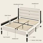 Fluest Queen Bed Frame, Platform Bed Frame with Velvet Upholstered Headboard, No Box Spring Needed, Sturdy Metal Support, Noise Free, Easy Assembly, Modern Bedroom Furniture, Beige