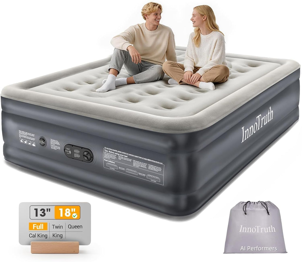 InnoTruth Air Mattress Full with Built in Pump, Inflatable Blow up Mattress, 18" Raised Colchones Inflables Air Bed for Guests & Home, Ideal for Home Use and Outdoor Camping, 600lb Weight Capacity